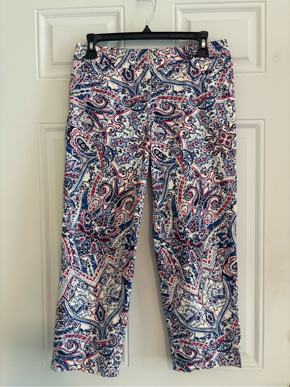 Talbots Red & Blue Paisley Pattern Crop Pants, Size 4 Petite